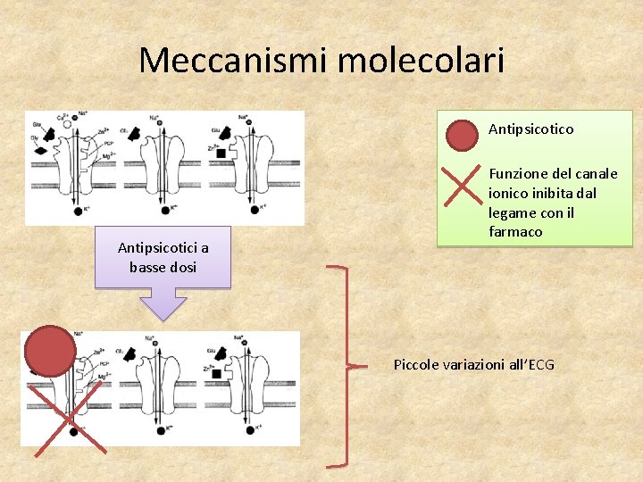 Meccanismi molecolari Antipsicotico Antipsicotici a basse dosi Funzione del canale ionico inibita dal legame