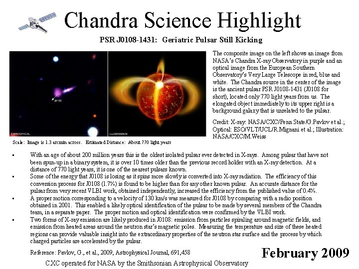 Chandra Science Highlight PSR J 0108 -1431: Geriatric Pulsar Still Kicking The composite image