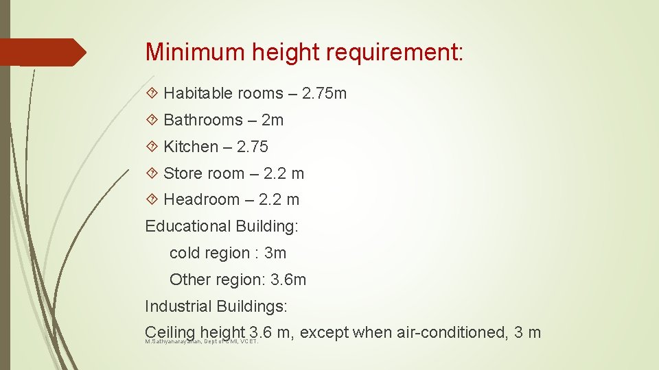 Minimum height requirement: Habitable rooms – 2. 75 m Bathrooms – 2 m Kitchen