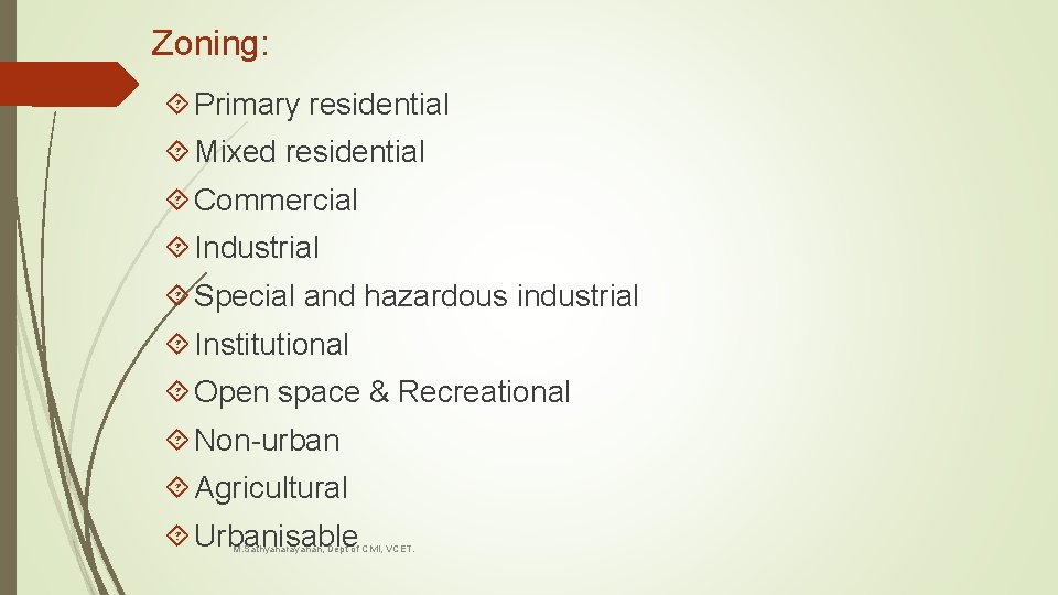 Zoning: Primary residential Mixed residential Commercial Industrial Special and hazardous industrial Institutional Open space