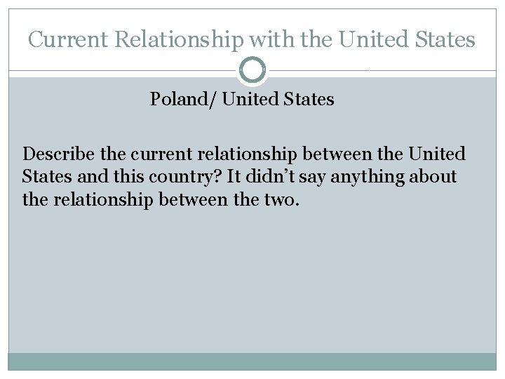 Current Relationship with the United States Poland/ United States Describe the current relationship between