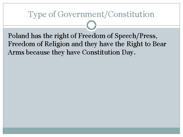 Type of Government/Constitution Poland has the right of Freedom of Speech/Press, Freedom of Religion