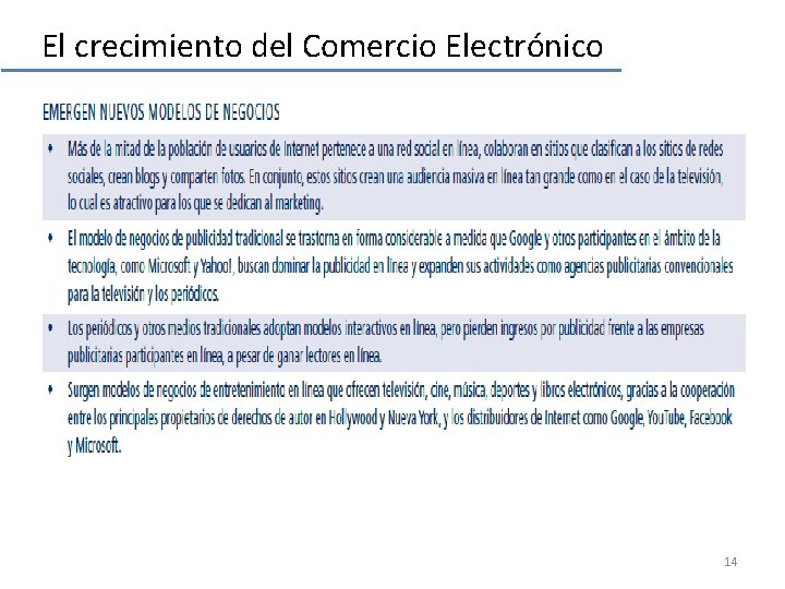 El crecimiento del Comercio Electrónico 14 