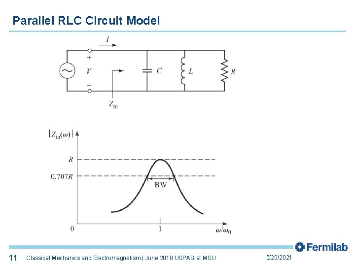 Parallel RLC Circuit Model 11 11 Classical Mechanics and Electromagnetism | June 2018 USPAS