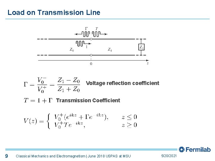 Load on Transmission Line Voltage reflection coefficient Transmission Coefficient 9 Classical Mechanics and Electromagnetism