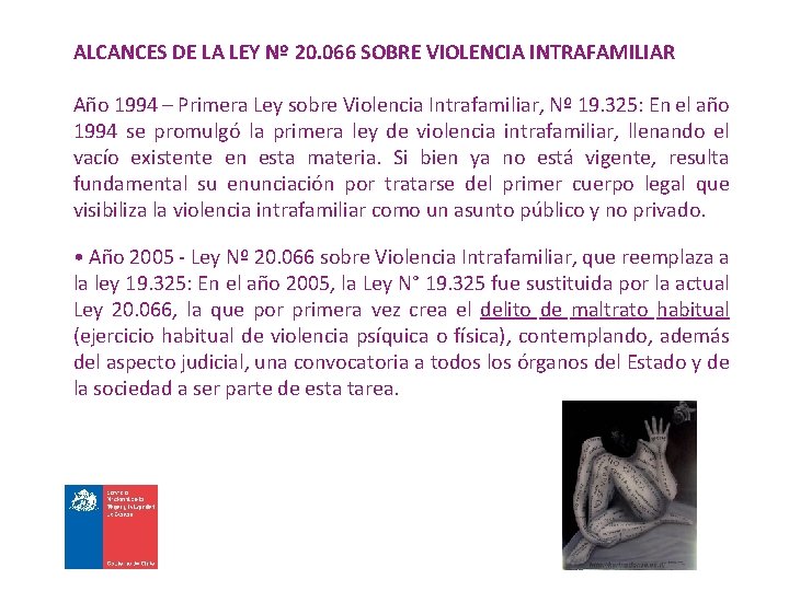ALCANCES DE LA LEY Nº 20. 066 SOBRE VIOLENCIA INTRAFAMILIAR Año 1994 – Primera