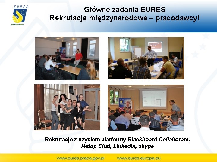 Główne zadania EURES Rekrutacje międzynarodowe – pracodawcy! Rekrutacje z użyciem platformy Blackboard Collaborate, Netop