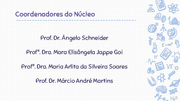 Coordenadores do Núcleo Prof. Dr. ngelo Schneider Profª. Dra. Mara Elisângela Jappe Goi Profª.