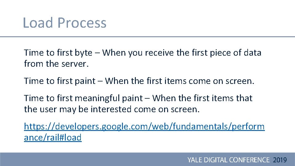 Load Process Time to first byte – When you receive the first piece of