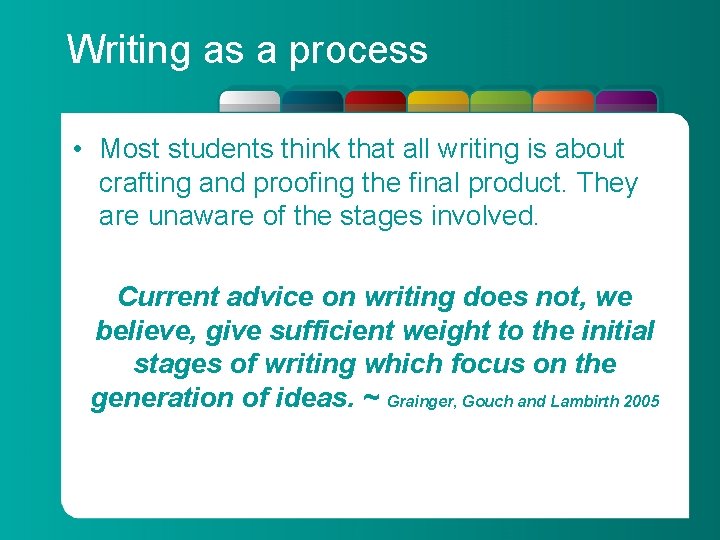 Writing as a process • Most students think that all writing is about crafting