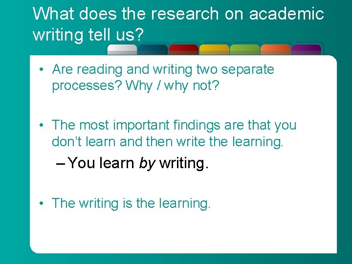 What does the research on academic writing tell us? • Are reading and writing