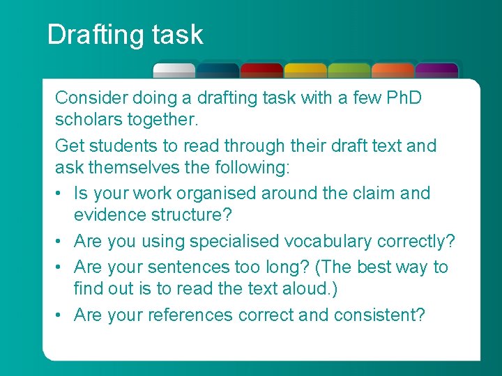 Drafting task Consider doing a drafting task with a few Ph. D scholars together.