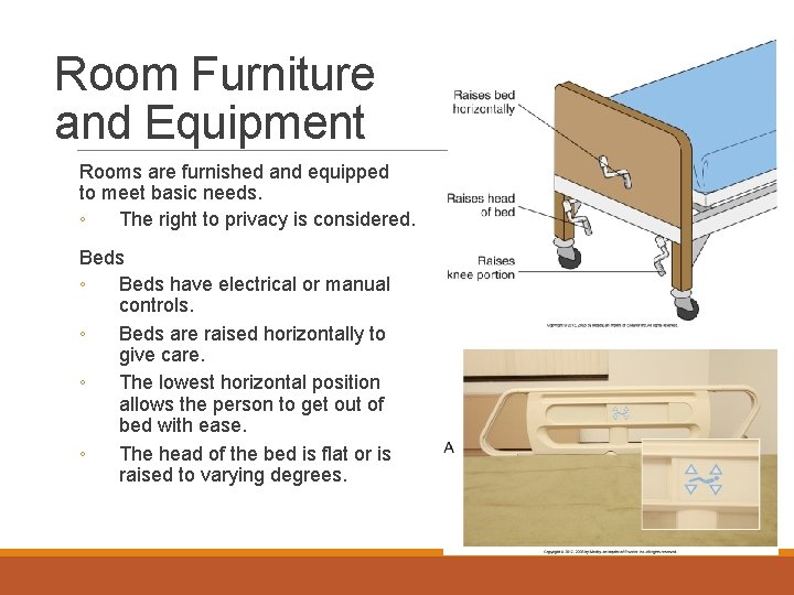 Room Furniture and Equipment Rooms are furnished and equipped to meet basic needs. ◦