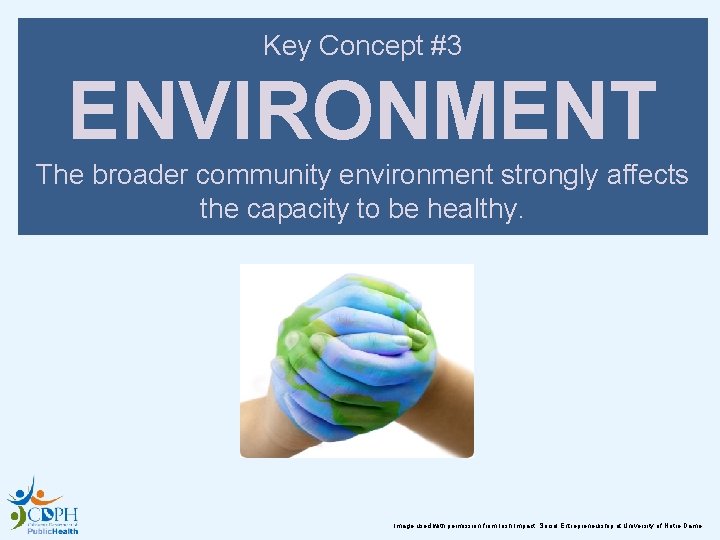 Key Concept #3 ENVIRONMENT The broader community environment strongly affects the capacity to be