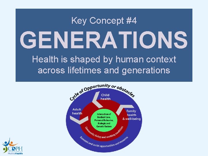Key Concept #4 GENERATIONS Health is shaped by human context across lifetimes and generations