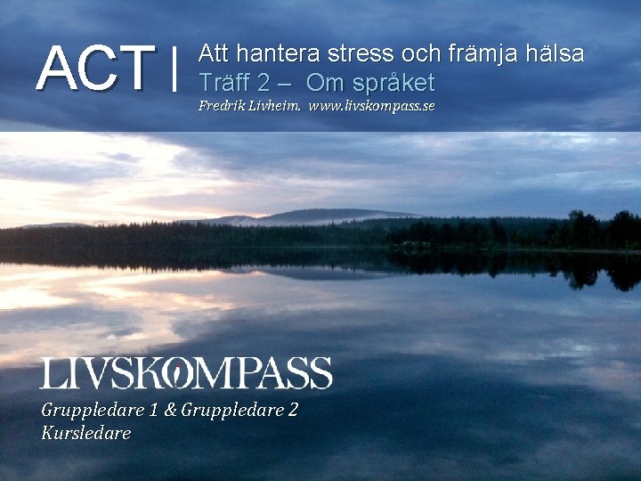 ACT Att hantera stress och främja hälsa Träff 2 – Om språket Fredrik Livheim.