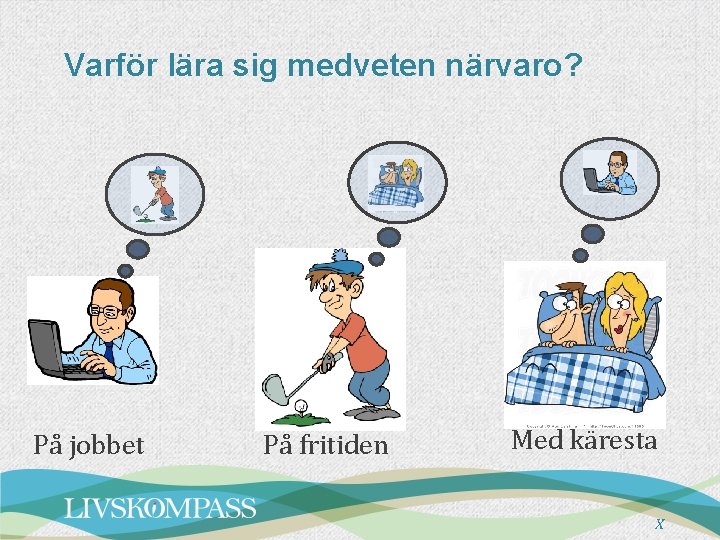 Varför lära sig medveten närvaro? På jobbet På fritiden Med käresta X 