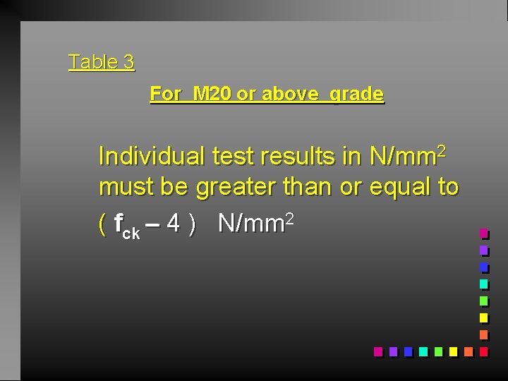 Table 3 For M 20 or above grade Individual test results in N/mm 2