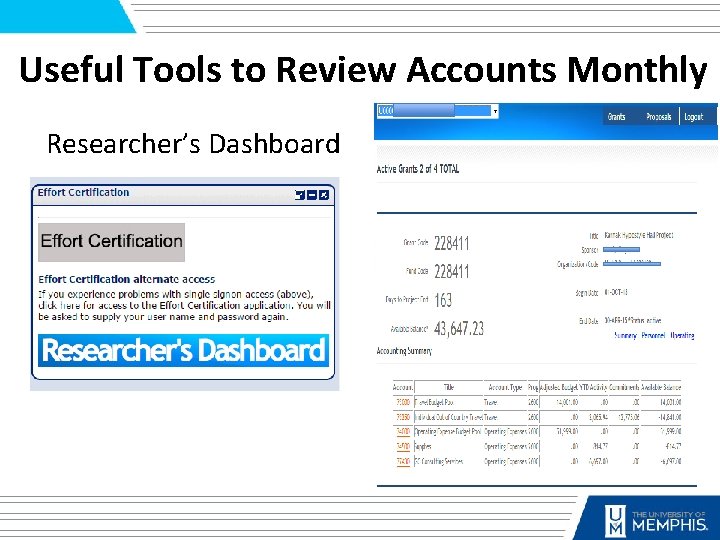 Useful Tools to Review Accounts Monthly Researcher’s Dashboard 