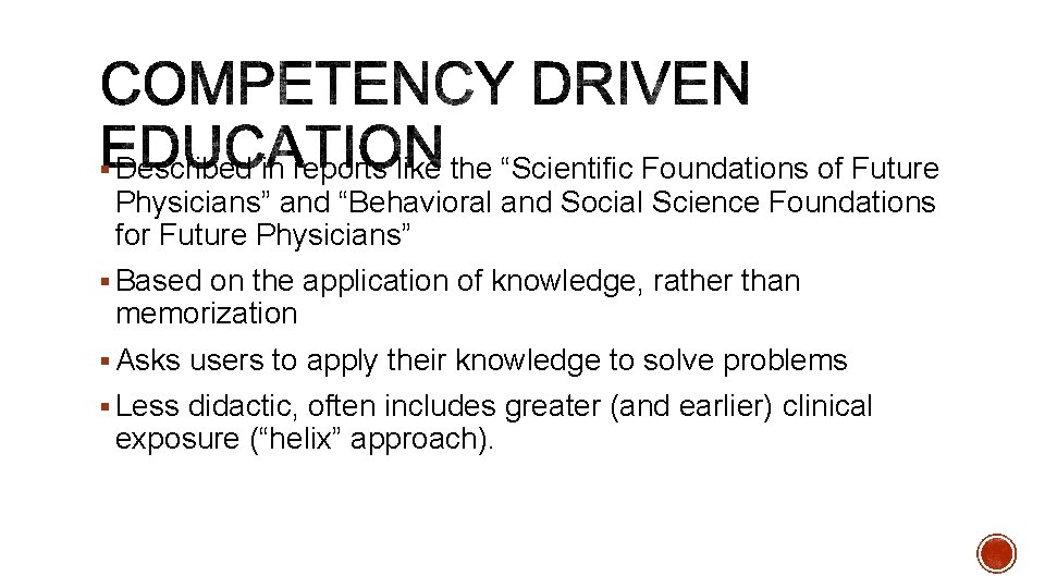 § Described in reports like the “Scientific Foundations of Future Physicians” and “Behavioral and