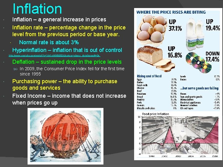Inflation – a general increase in prices Inflation rate – percentage change in the