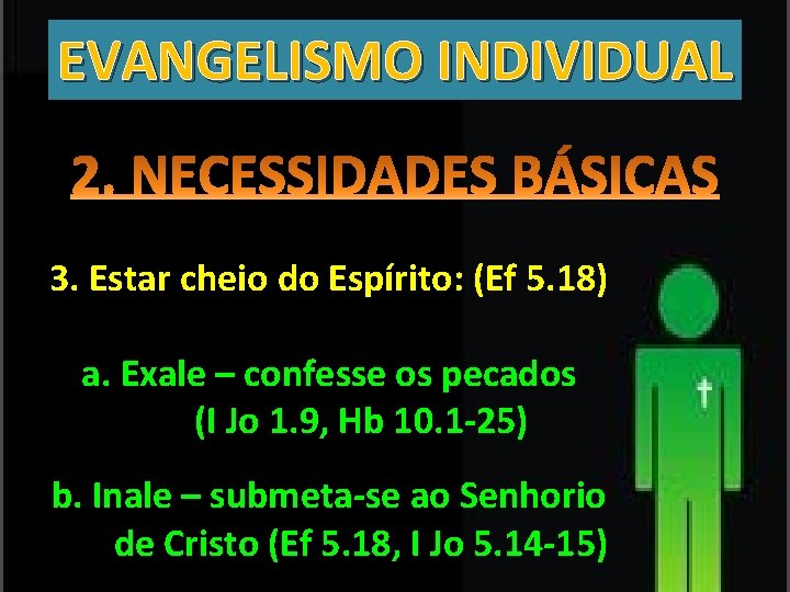 EVANGELISMO INDIVIDUAL 3. Estar cheio do Espírito: (Ef 5. 18) a. Exale – confesse
