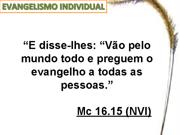 EVANGELISMO INDIVIDUAL “E disse-lhes: “Vão pelo mundo todo e preguem o evangelho a todas