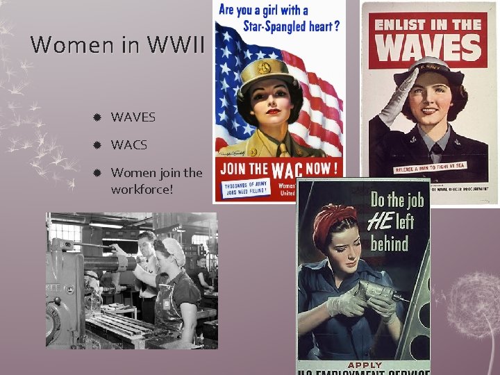 Women in WWII WAVES WACS Women join the workforce! 