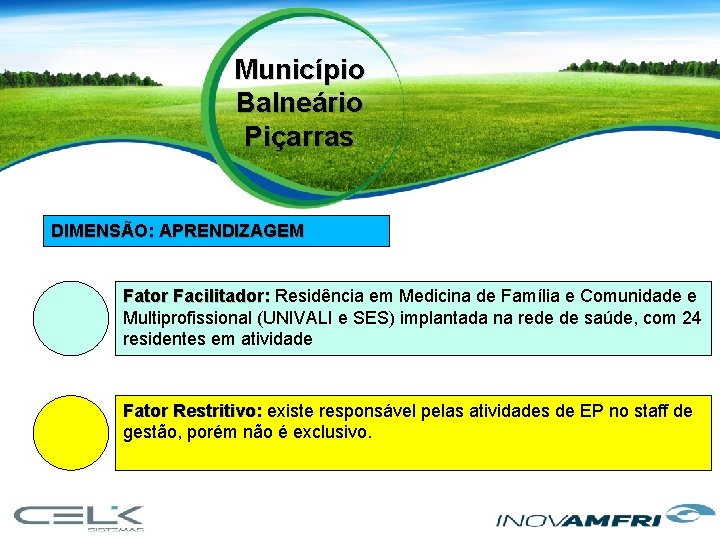 Município Balneário Piçarras DIMENSÃO: APRENDIZAGEM Fator Facilitador: Residência em Medicina de Família e Comunidade