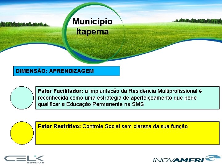 Município Itapema DIMENSÃO: APRENDIZAGEM Fator Facilitador: a implantação da Residência Multiprofissional é reconhecida como