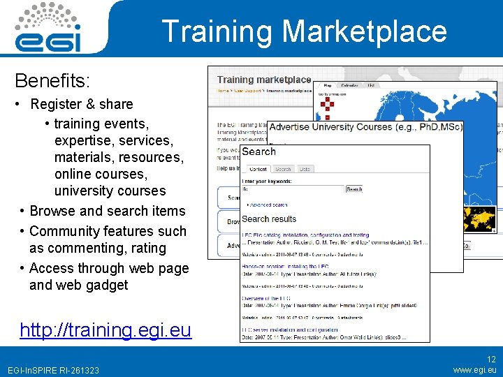 Training Marketplace Benefits: • Register & share • training events, expertise, services, materials, resources,
