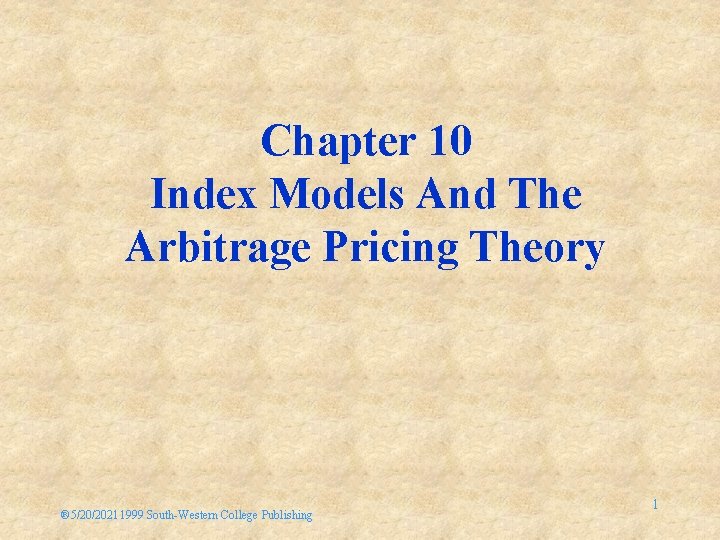 Model 10 Index Chapter 10 Index Models And The Arbitrage Pricing
