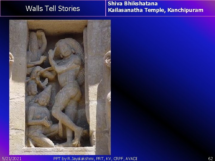 Walls Tell Stories 5/21/2021 Shiva Bhikshatana Kailasanatha Temple, Kanchipuram PPT by R. Jayalakshmi, PRT,