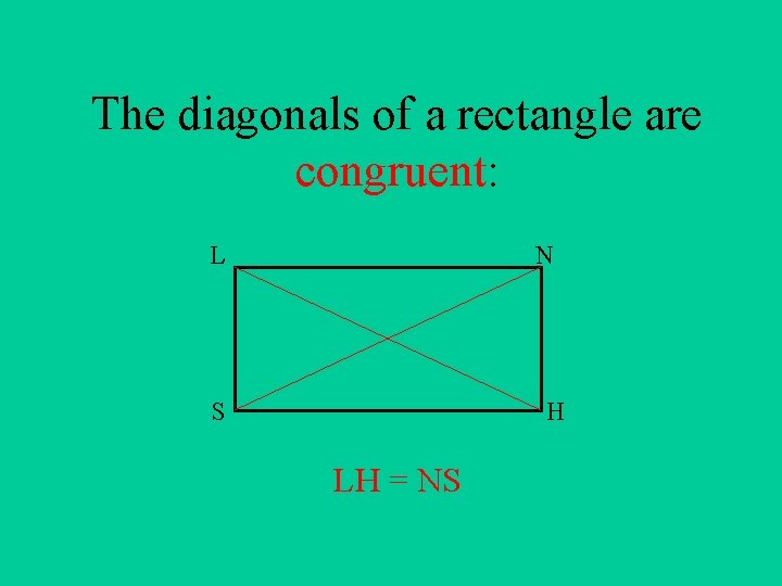 The diagonals of a rectangle are congruent: L N S H LH = NS