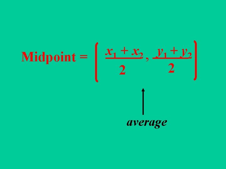 Midpoint = x 1 + x 2 , y 1 + y 2 2