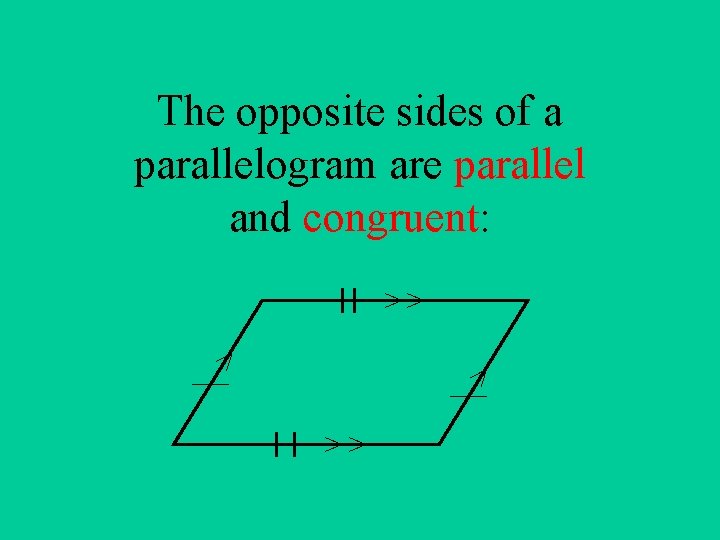 The opposite sides of a parallelogram are parallel and congruent: > > >> >>