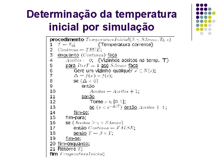 Determinação da temperatura inicial por simulação Determinação da temperatura inicial por simulação