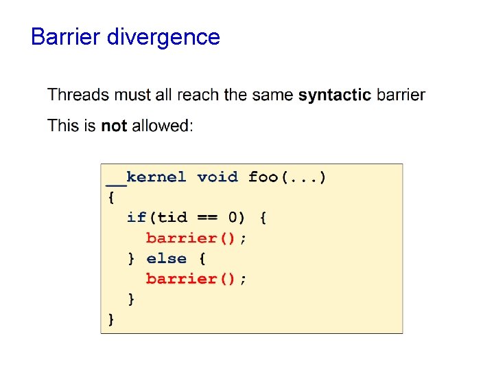 Barrier divergence Barrier divergence