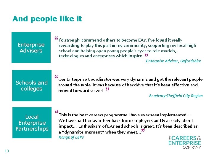 And people like it Enterprise Advisers “ I’d strongly commend others to become EAs.
