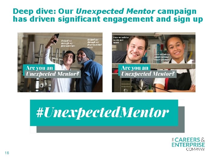 Deep dive: Our Unexpected Mentor campaign has driven significant engagement and sign up 16