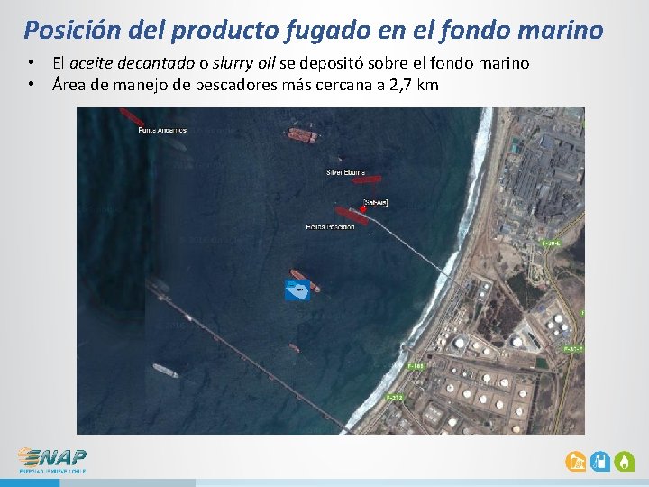 Posición del producto fugado en el fondo marino • El aceite decantado o slurry Posición del producto fugado en el fondo marino • El aceite decantado o slurry