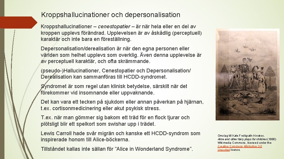 Kroppshallucinationer och depersonalisation Kroppshallucinationer – cenestopatier – är när hela eller en del av