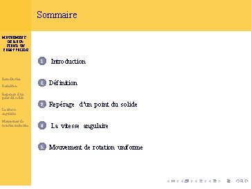 Sommaire MOUVEMENT DE ROTATION D’UN CORPS SOLIDE 1 Introduction Définition Introduction 2 Définition 3 Sommaire MOUVEMENT DE ROTATION D’UN CORPS SOLIDE 1 Introduction Définition Introduction 2 Définition 3