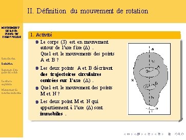 II. Définition du mouvement de rotation MOUVEMENT DE ROTATION D’UN CORPS SOLIDE Introduction Définition II. Définition du mouvement de rotation MOUVEMENT DE ROTATION D’UN CORPS SOLIDE Introduction Définition