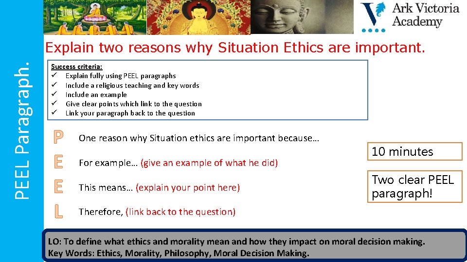 PEEL Paragraph. Explain two reasons why Situation Ethics are important. Success criteria: ü Explain