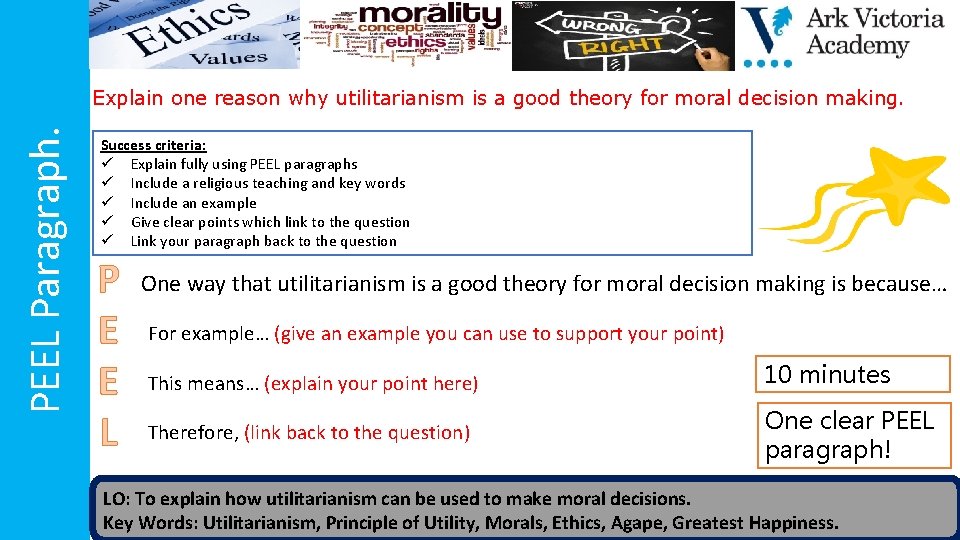 PEEL Paragraph. Explain one reason why utilitarianism is a good theory for moral decision