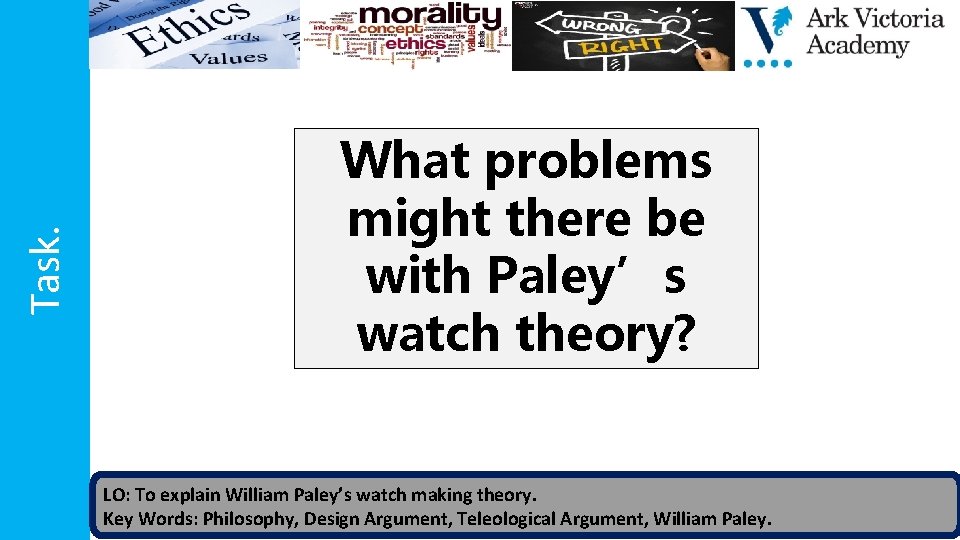 Task. What problems might there be with Paley’s watch theory? LO: To explain William