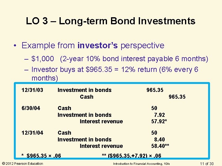 LO 3 – Long-term Bond Investments • Example from investor’s perspective – $1, 000 LO 3 – Long-term Bond Investments • Example from investor’s perspective – $1, 000