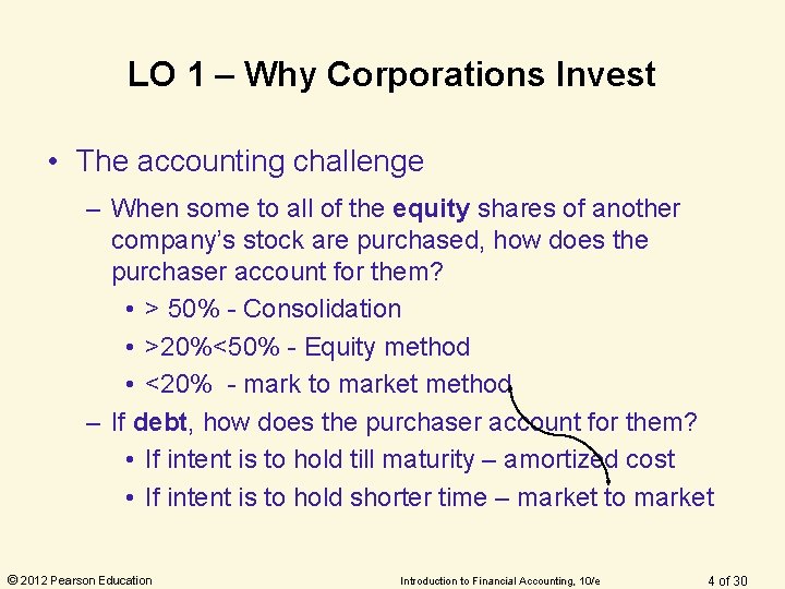 LO 1 – Why Corporations Invest • The accounting challenge – When some to LO 1 – Why Corporations Invest • The accounting challenge – When some to