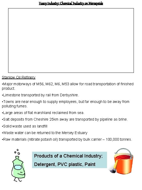 Heavy industry: Chemical Industry on Merseyside Stanlow Oil Refinery • Major motorways of M